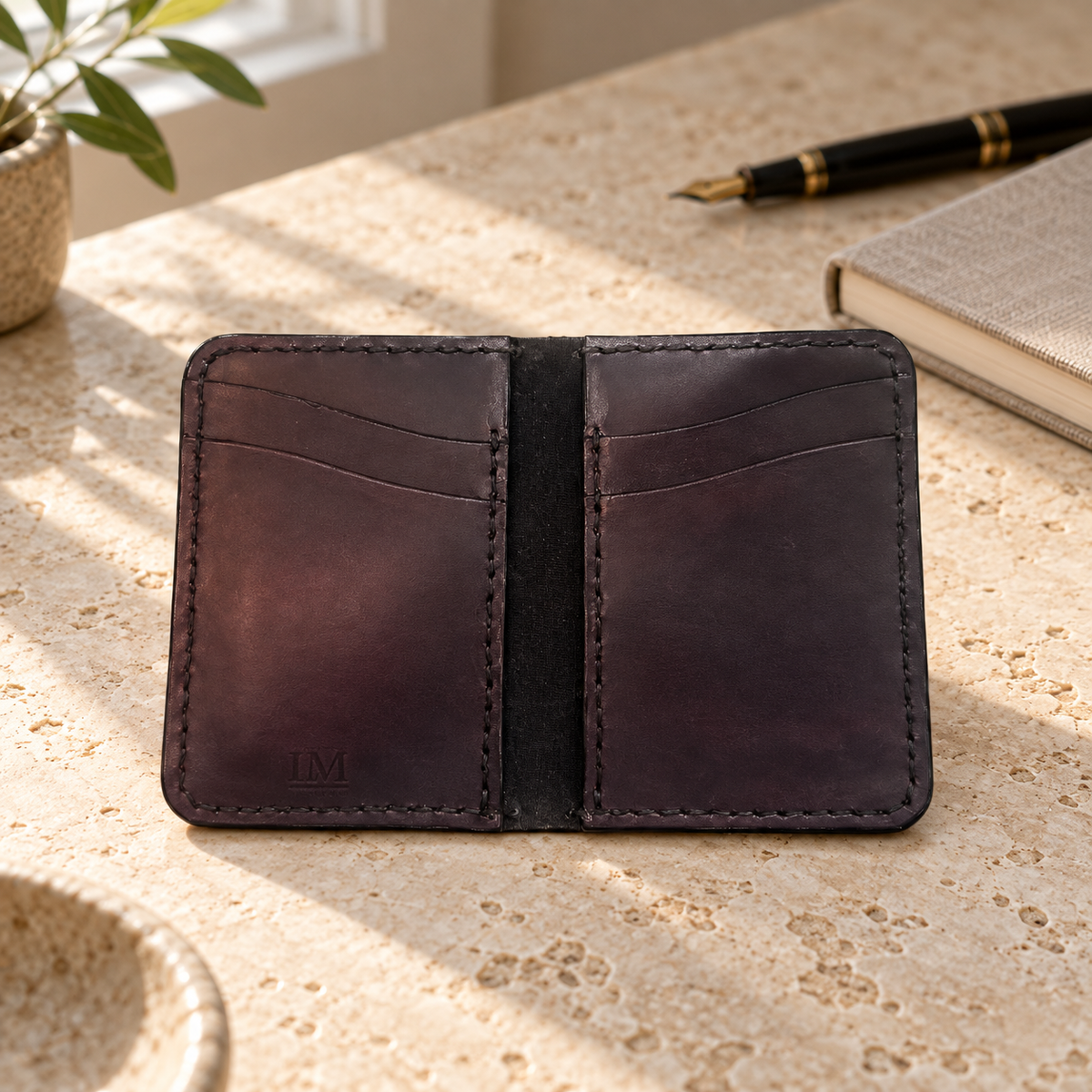 Aubergine Folded Card Holder, lifestyle shot, table setting