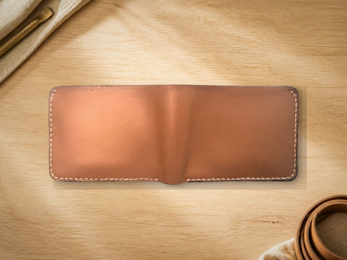 Cognac Bifold Wallet, open interior with embossed LM monogram