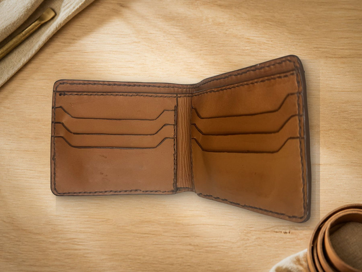 Beige Portrait Bifold Wallet, closed, plain front view