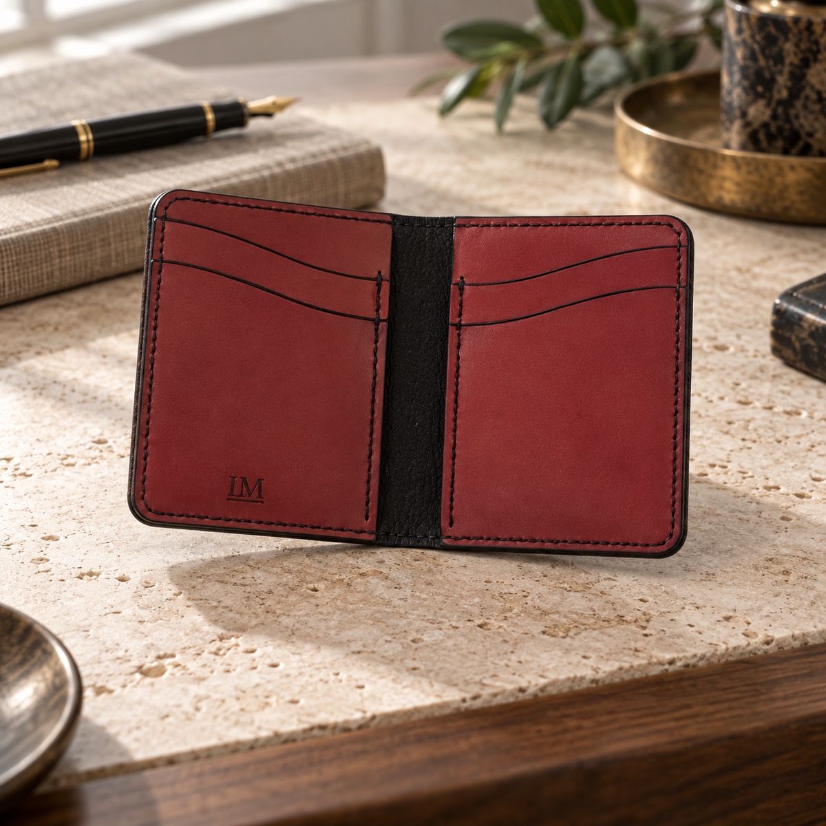 Black Antique Script Folded Card Holder, lifestyle shot, table setting