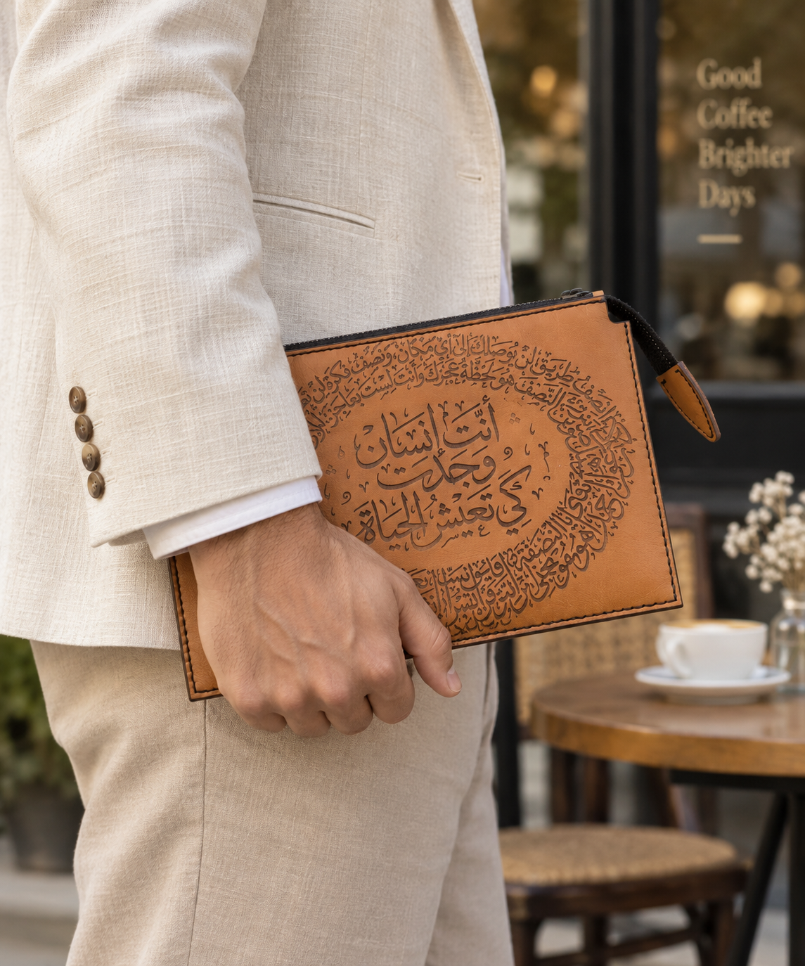 Clutch, lifestyle shot, held in hand