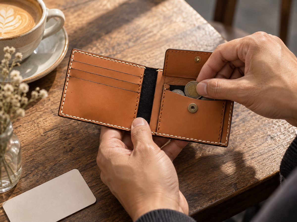 Coin Pocket Bifold Wallet, lifestyle shot, in use