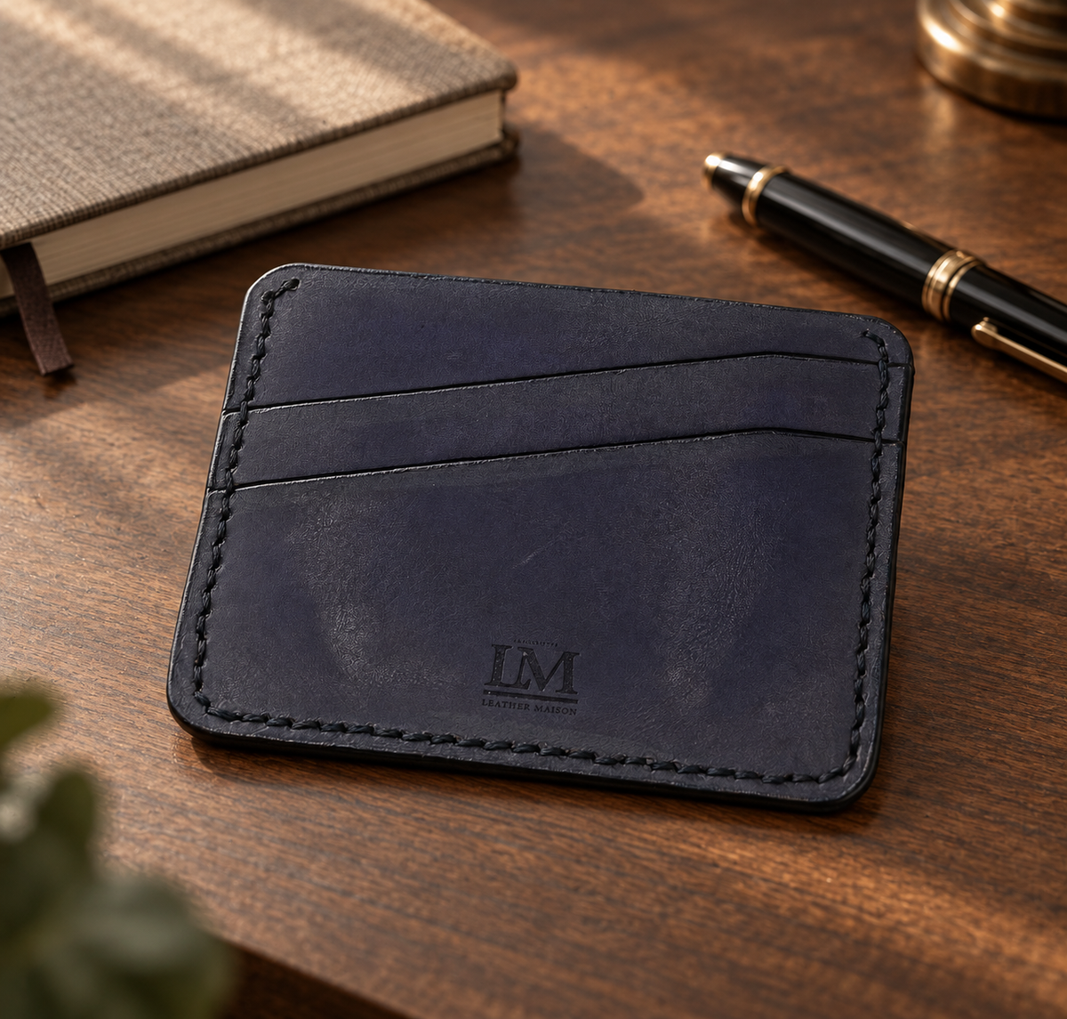 Dark Purple Slim Card Holder, Large, lifestyle shot, table setting