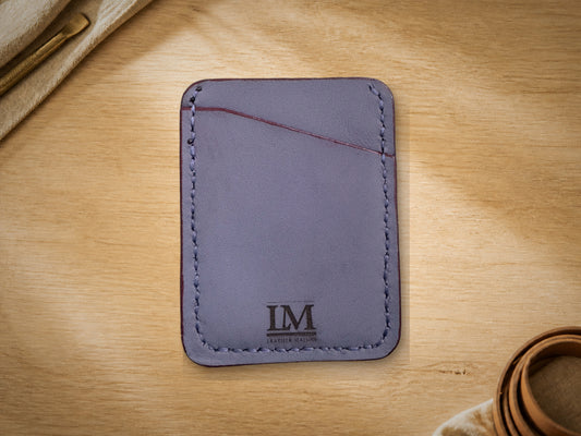 Denim Grey Arabic Calligraphy Slim Card Holder, Vertical, back with LM logo stamp