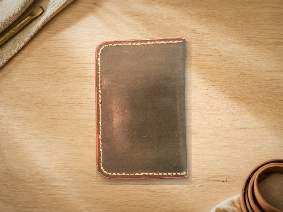 Grass Green Folded Card Holder, open showing snap closure and interior