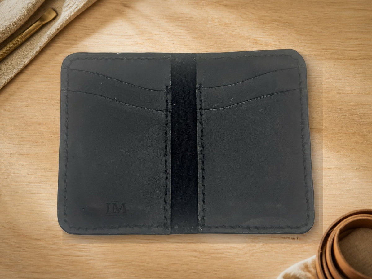 Aubergine Folded Card Holder, closed, angled view