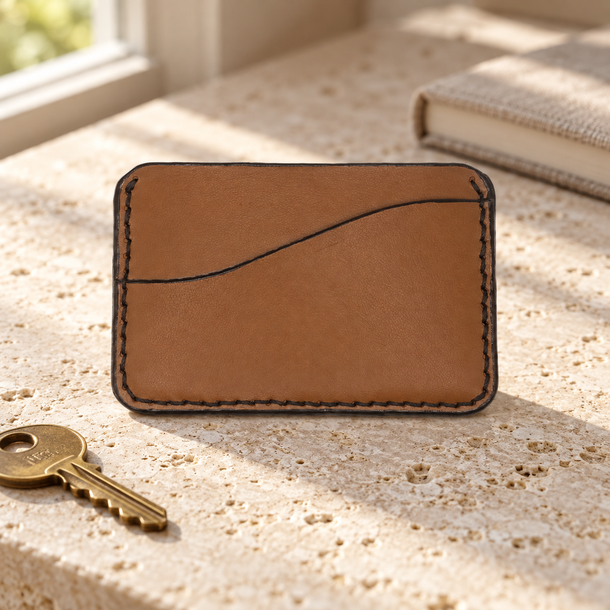 Honey Brown Slim Card Holder, lifestyle shot, table setting