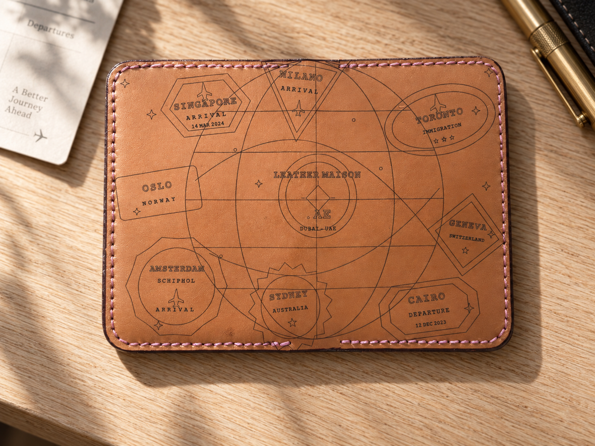 Itinerary Engraved Passport Holder, lifestyle shot, table setting
