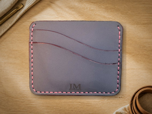 Petrol Blue Calligraphy Slim Card Holder, Large, plain back view