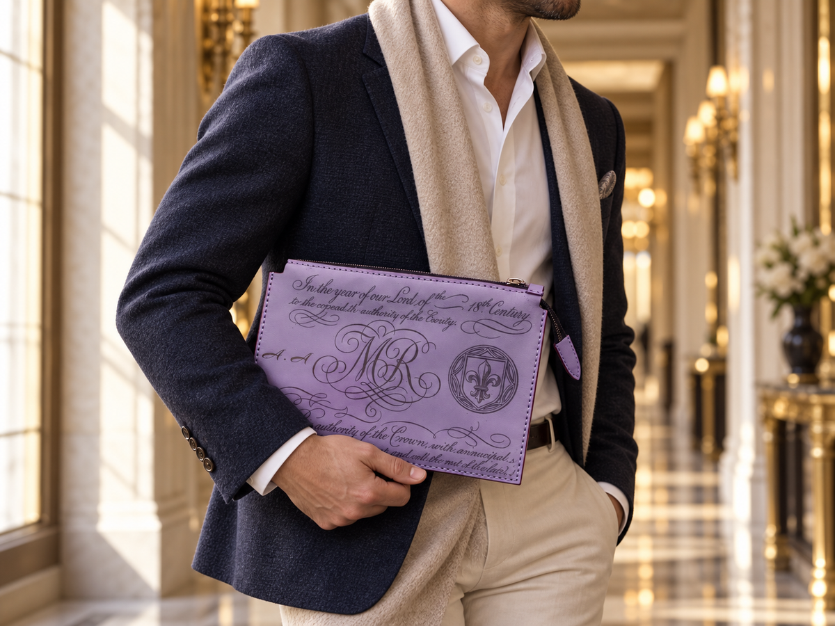 Steel Blue Clutch, lifestyle shot, carried