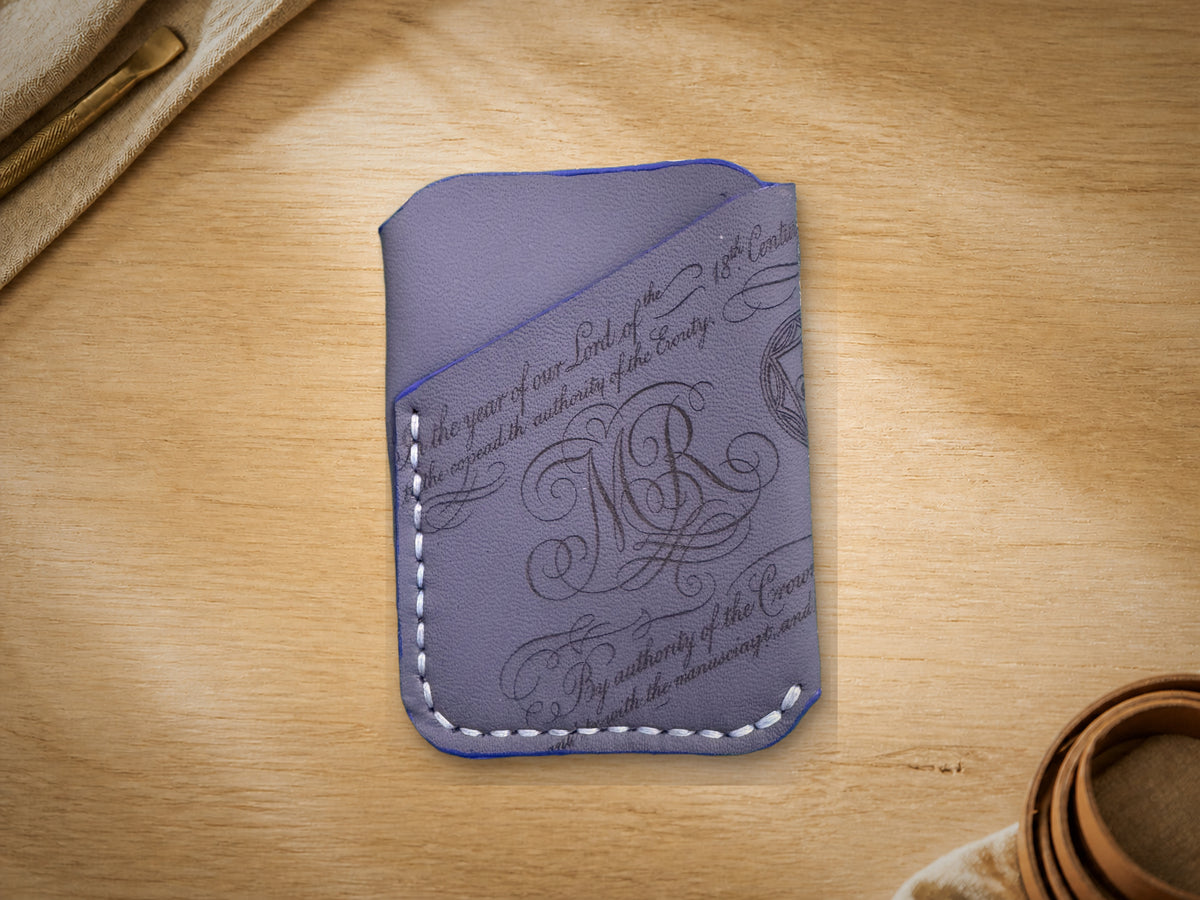 Storm Blue Calligraphy Business Card Holder, front view