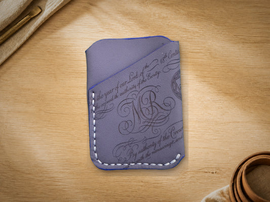 Storm Blue Calligraphy Business Card Holder, front view