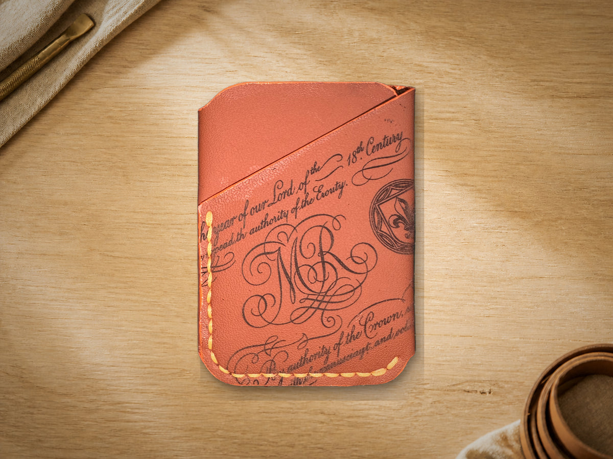 Terracotta Calligraphy Business Card Holder, front showing engraved calligraphy