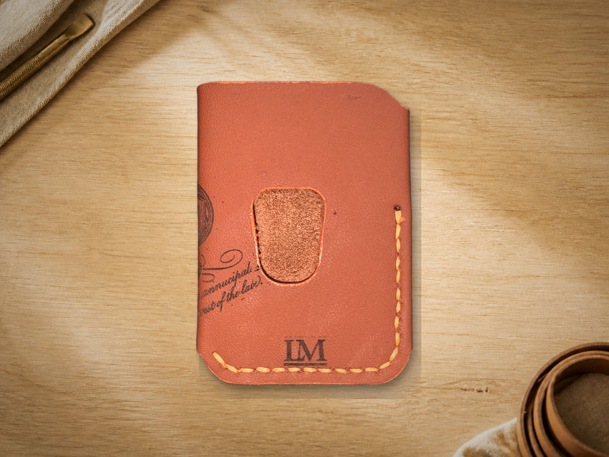 Terracotta Calligraphy Business Card Holder, back with thumb-slot cutout