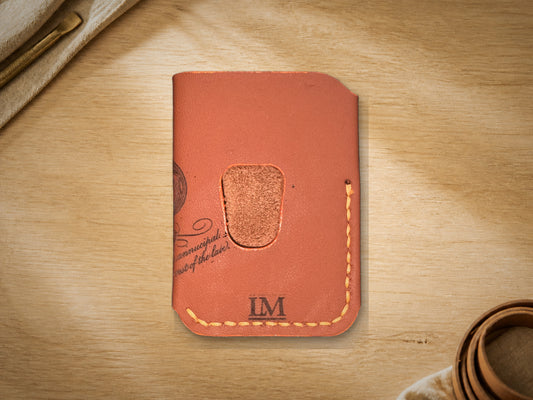 Terracotta Calligraphy Business Card Holder, back with thumb-slot cutout