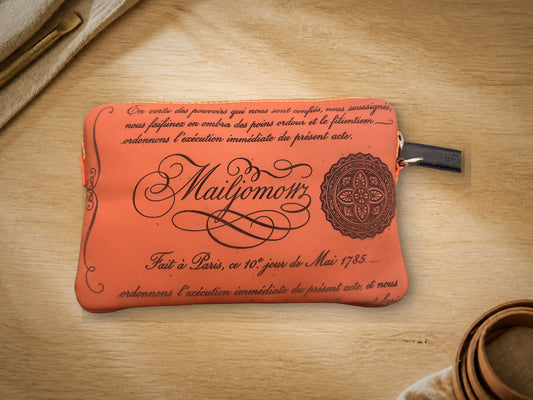 Terracotta Calligraphy Clutch, closed, front showing calligraphy engraving